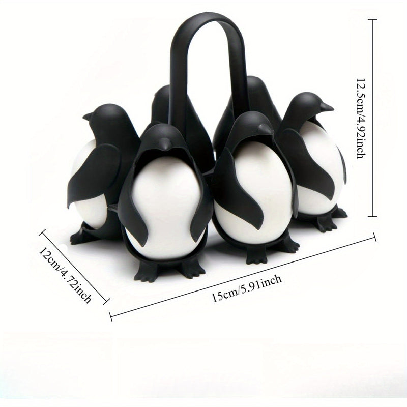 Soporte de huevo en forma de pingüino que cocina, almacena y sirve huevos, diseñado para hacer huevos duros o blandos, que puede acomodar 6 huevos para una cocción y refrigeración convenientes.
