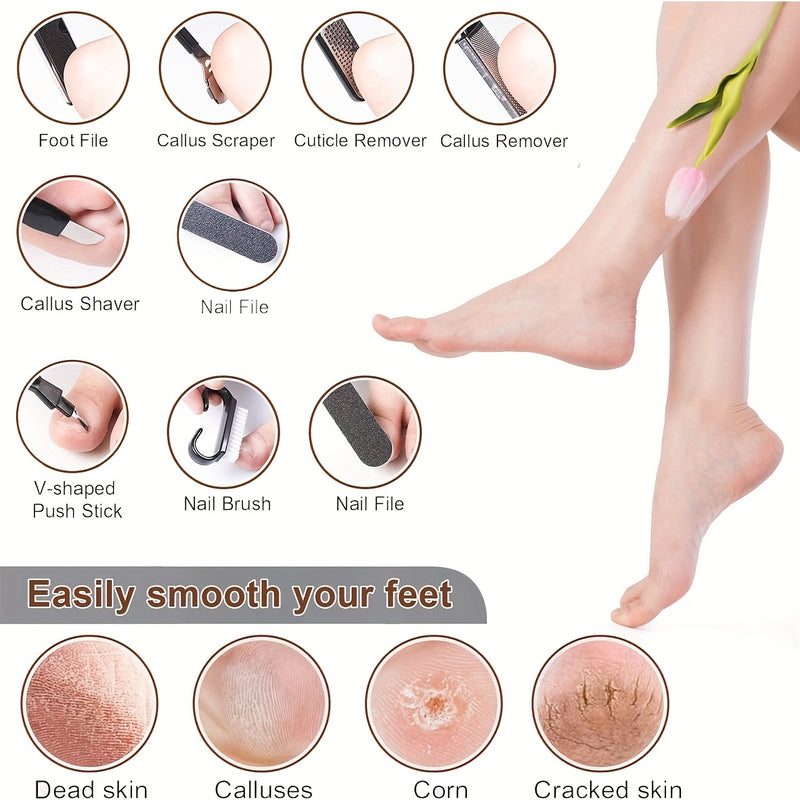 Kit Profesional de Spa para Pies, Cuidado de 10 en 30.48 cm, Juego de Acero Inoxidable para el Cuidado de los Pies, Removedor de Piel Muerta y Pedicura, Conjunto de Lima para Pies con Quitapelotas (Negro)