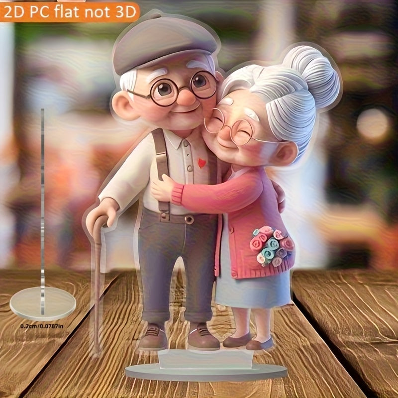Adorno de Mesa Abrazo de Pareja Suave para Todas las Estaciones, Impresión Plana en 2D, Sin Necesidad de Energía, Regalo Ideal para Familia, Oficina, Dormitorio, Sala de Estar, Decoración Festiva, Figura de Pareja Anciana, Adorno Plano en 2D