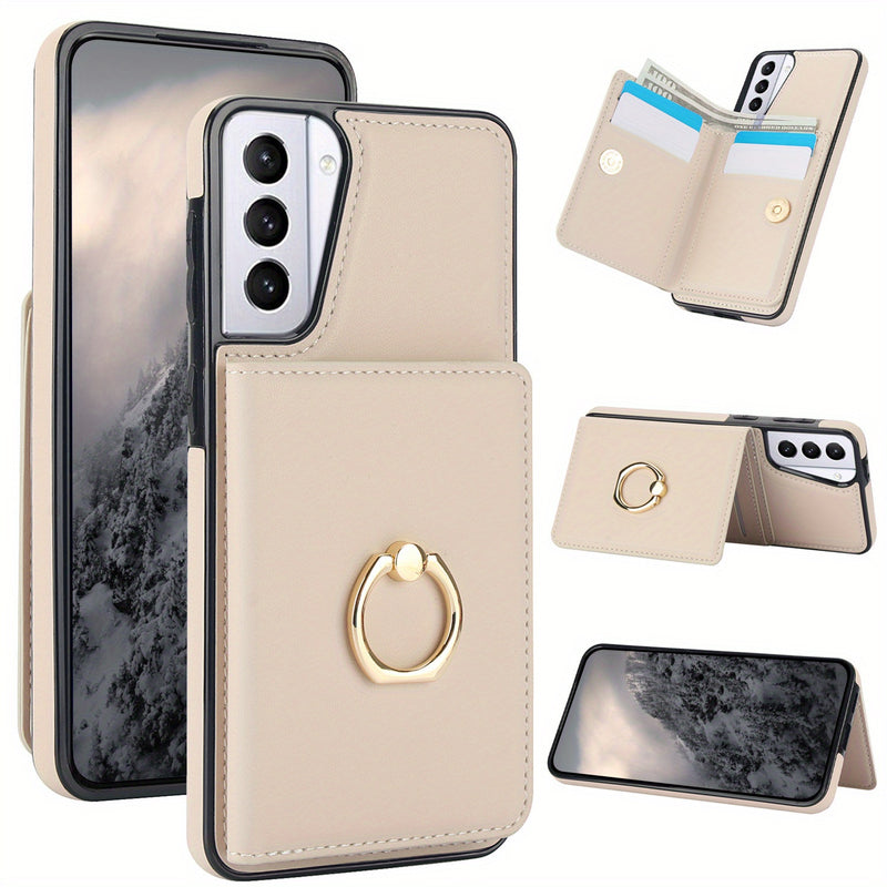 Para Galaxy S25/S24/S23/S22/S21 Ultra/S24 FE/S23 FE/S21 FE/Note 20 Ultra Funda con Tarjetero, Anillo de Rotación 360° y Cierre Magnético con Soporte Resistente