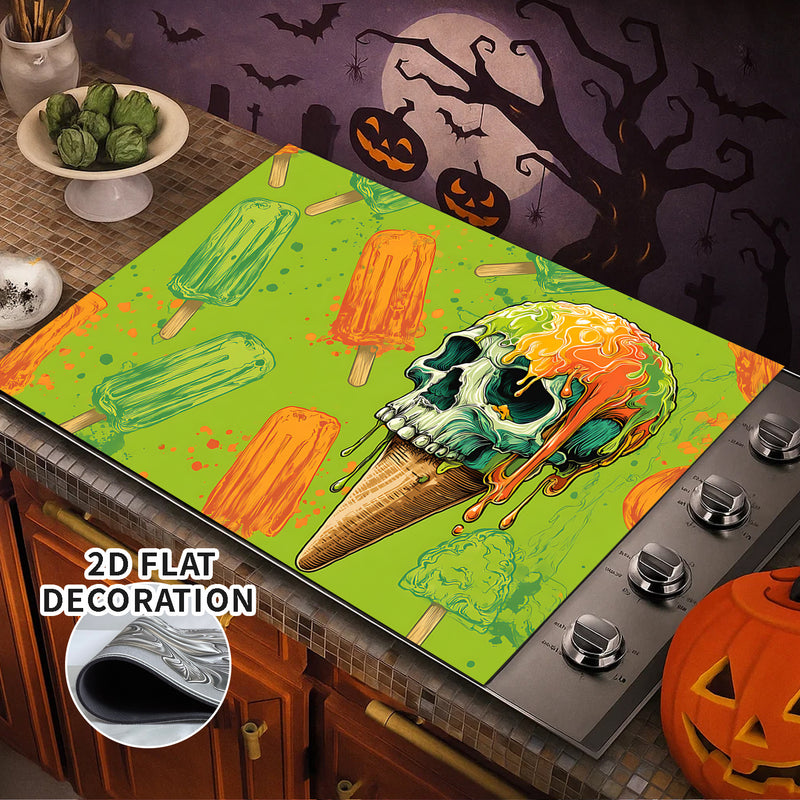 1pc Cubierta para Estufa de Halloween - Decoración Espeluznante, Verde y Naranja, Superficie Antideslizante con Forro de Goma, Compatible con Estufas Eléctricas/Gas, Fácil Instalación para Fiestas de Halloween y Uso Todo el Año, Protector de Cocina, Deco