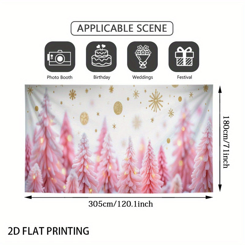 Banner de puerta 2D, 1 unidad, decoración navideña árbol rosa bosque navideño, poliéster, para fiestas hawaianas, bodas y decoraciones, fondo para habitaciones o jardín exterior