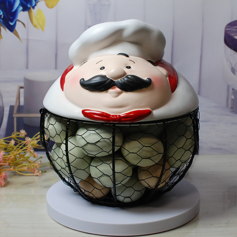 Cesta de Almacenamiento Metálica con Temática de Chef - Organizador Decorativo de Cocina para Frutas, Verduras y Más