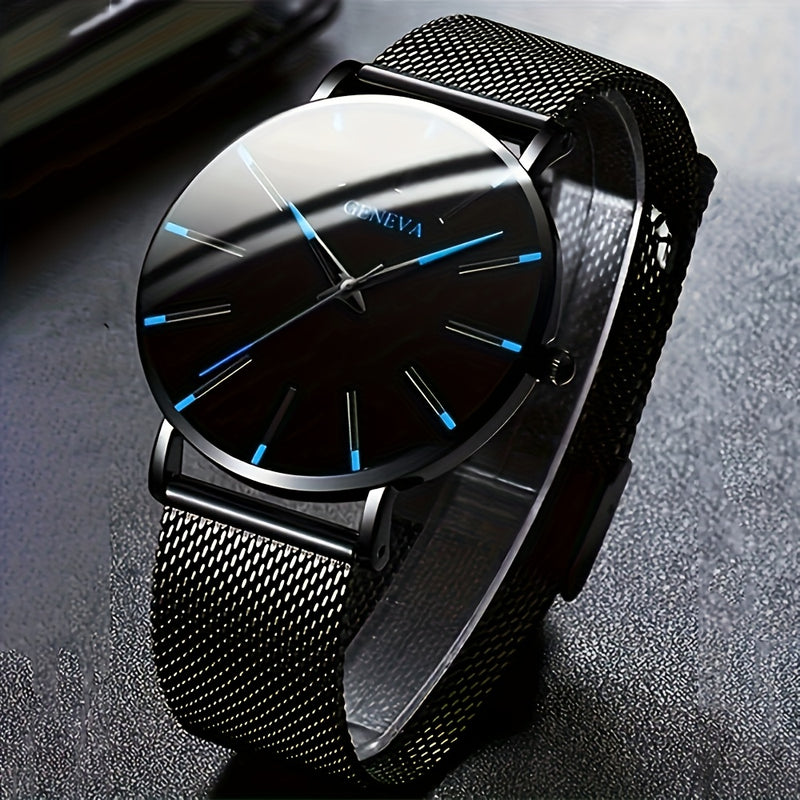 Un conjunto de dos relojes de cuarzo de negocios elegantes y pulseras de cuero.