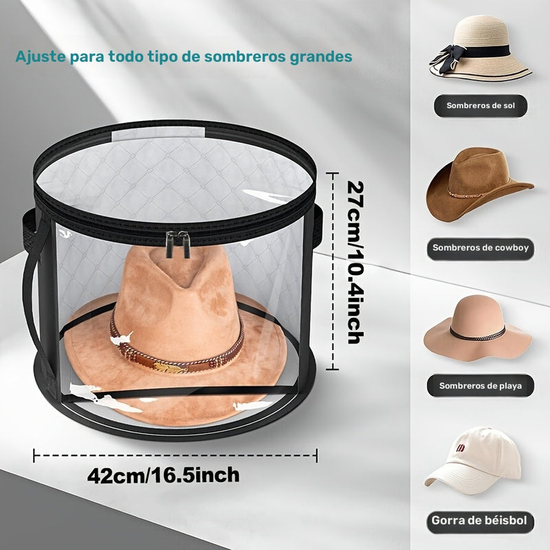 Caja de almacenamiento para sombreros extra grande, organizador de plástico resistente para sombreros de vaquero, playa y sol, liviana, resistente a manchas, con ventana transparente, cierres dobles, asas reforzadas, ideal para ropa, juguetes, accesorios