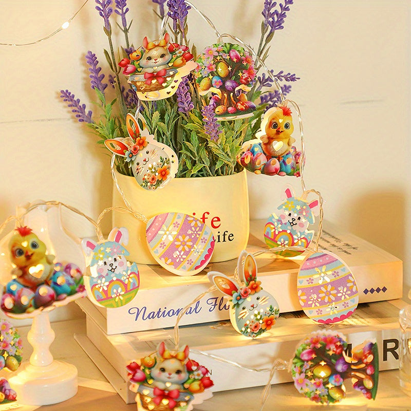 Cadena de 10 luces de Pascua con conejos pintados y huevos rotos, las luces elegidas al azar traen sorpresas agradables, alimentadas por una caja de baterías (baterías no incluidas), es adecuada para salas de estar, dormitorios, estudios y fiestas de vac