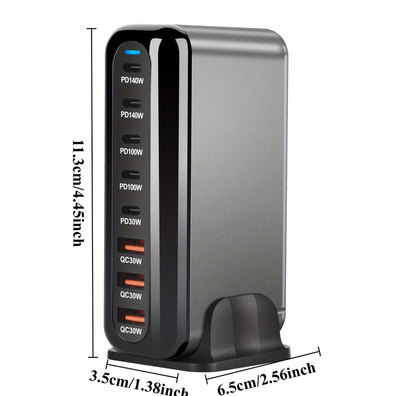 1pc de nuevo cargador rápido USB tipo C Gan de 600 W con carga rápida 3.0 para dispositivos móviles, con 8 puertos y 5C3A PD, fácil de transportar, adecuado para la carga de tabletas.
