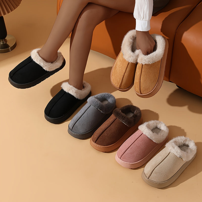 Zapatillas cómodas para mujer con forro de piel sintética - Suaves zapatos de casa para todas las estaciones con suela de EVA, parte superior de tela beige y diseño cómodo para el hogar, la oficina o el uso casual, zapatillas lindas, ropa cómoda para la