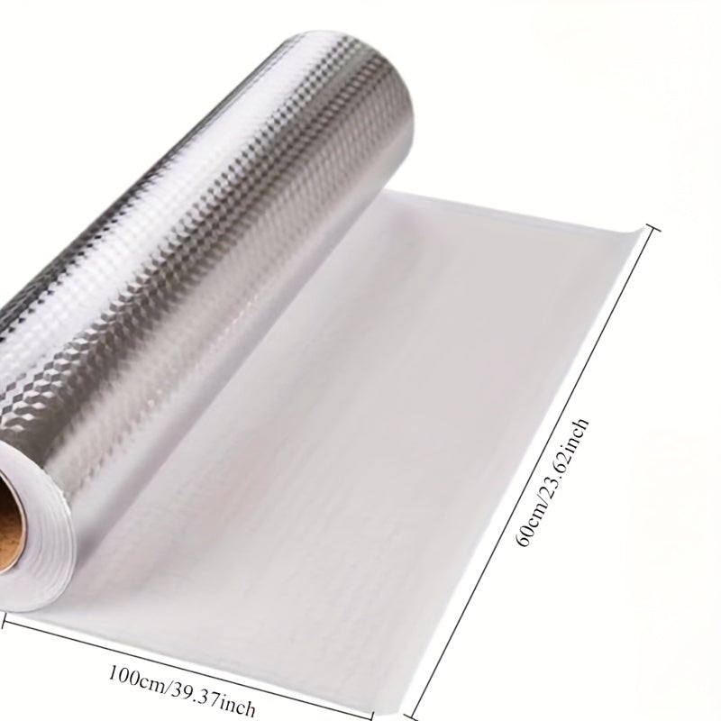 Adhesivos de aluminio impermeables y antiadherentes para cocina, cortables, autoadhesivos, papel tapiz con textura plateada, revestimiento resistente a aceites y calor, papel decorativo antideslizante para encimeras y gabinetes
