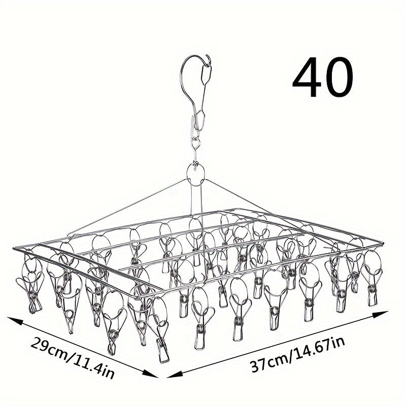 1pc Soporte De Secado De Calcetines De Acero Inoxidable Con Clip Múltiple, Gancho Giratorio A Prueba De Viento, Percha Para Ropa, Soporte De Secado De Ropa Para Calcetines, Sujetadores, Ropa Interior, Accesorios De Lavandería