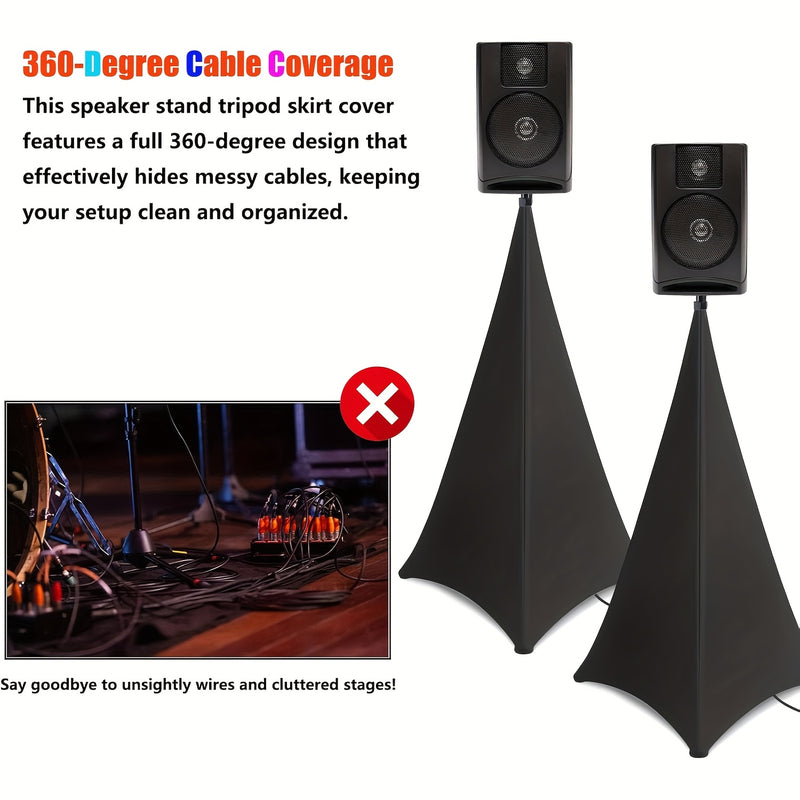 Conjunto de 2 fundas para altavoces con bolsa de almacenamiento, funda para altavoz de DJ, falda para trípode, 360° multifunción para escenario, actuación, bodas, fiestas y eventos de banquete.