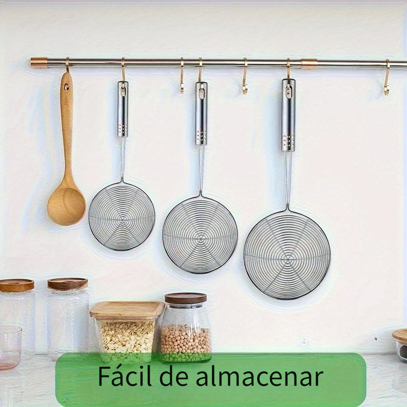 3 Piezas de Espumadera de Acero Inoxidable con Mango, Cuchara Ranurada Multiusos para Freír y Cocinar, Filtro de Aceite para Air Fryer, Accesorio para Fríjidor