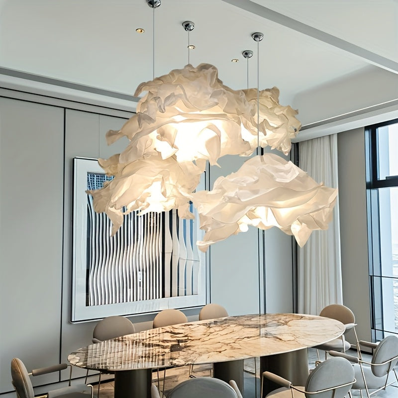 Araña de papel moderna - Lámpara de papel estilo nube con luz cálida amarilla, perfecta para decoración de hogar, hotel, bodas y eventos - No necesita electricidad, decoración para hotel | Araña moderna | Artesanía en papel, decoración de arañas