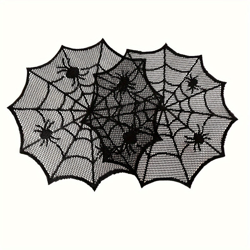 Cojines de red de araña para bebidas - 1 pieza, 2 piezas o 4 piezas, diseño de red de poliéster negro con acordes rojos, perfecto para decoraciones de fiestas de Halloween y uso doméstico, vajilla espeluznante | Decoración de patrón de red | Bebida durad