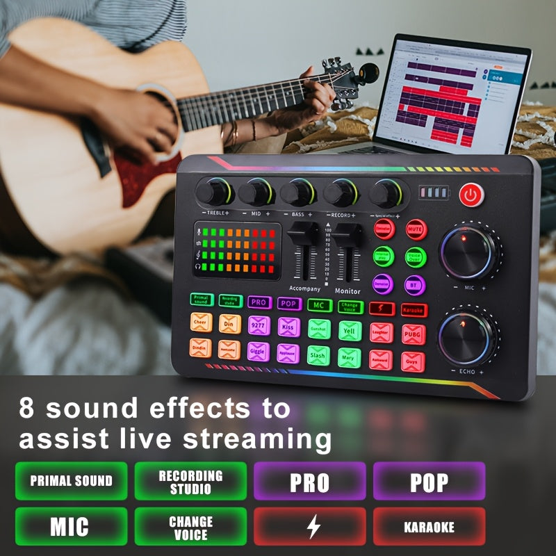 Tarjeta de sonido F998MAX alimentada por USB con interfaz de audio, efecto de mezcla DJ y función de conversión de voz, equipada con una batería de litio recargable de 1200mAh, utilizada para transmisiones en vivo, podcasting, juegos - equipo de estudio