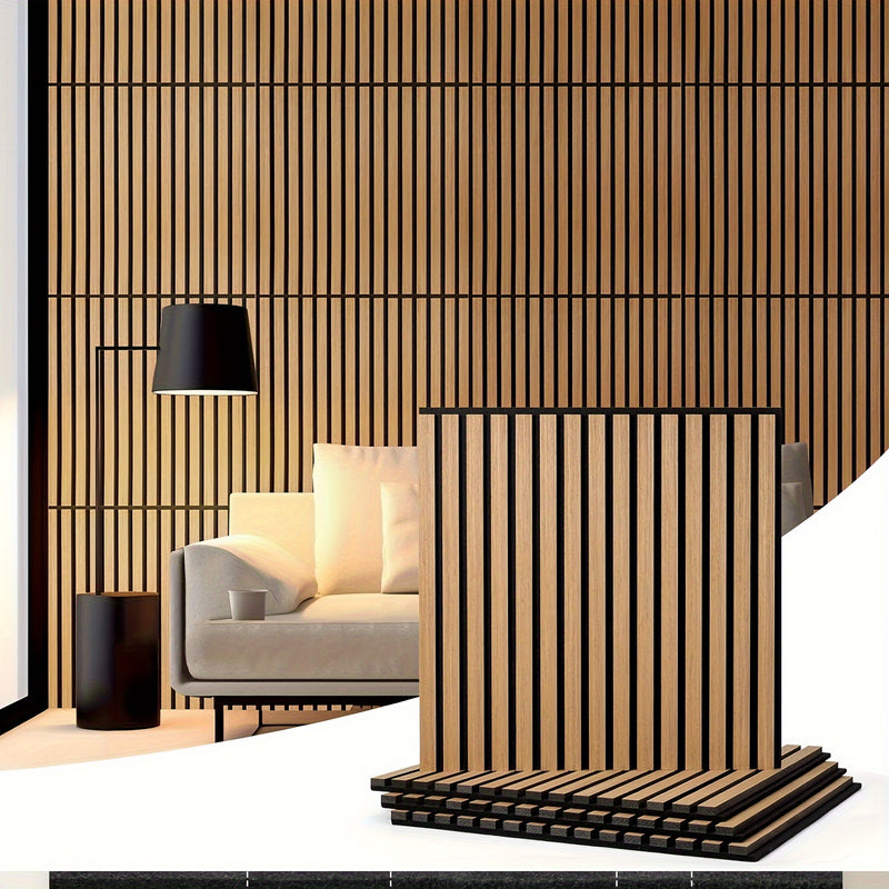 4pcs Paneles Absorbentes de Sonido de Tiras de Madera, Para Decoración de Moda y Reducción de Ruido, Paneles de Textura 3D para Techos y Paredes, Decoración Interior Moderna, Fondo de TV, Sala de Estar
