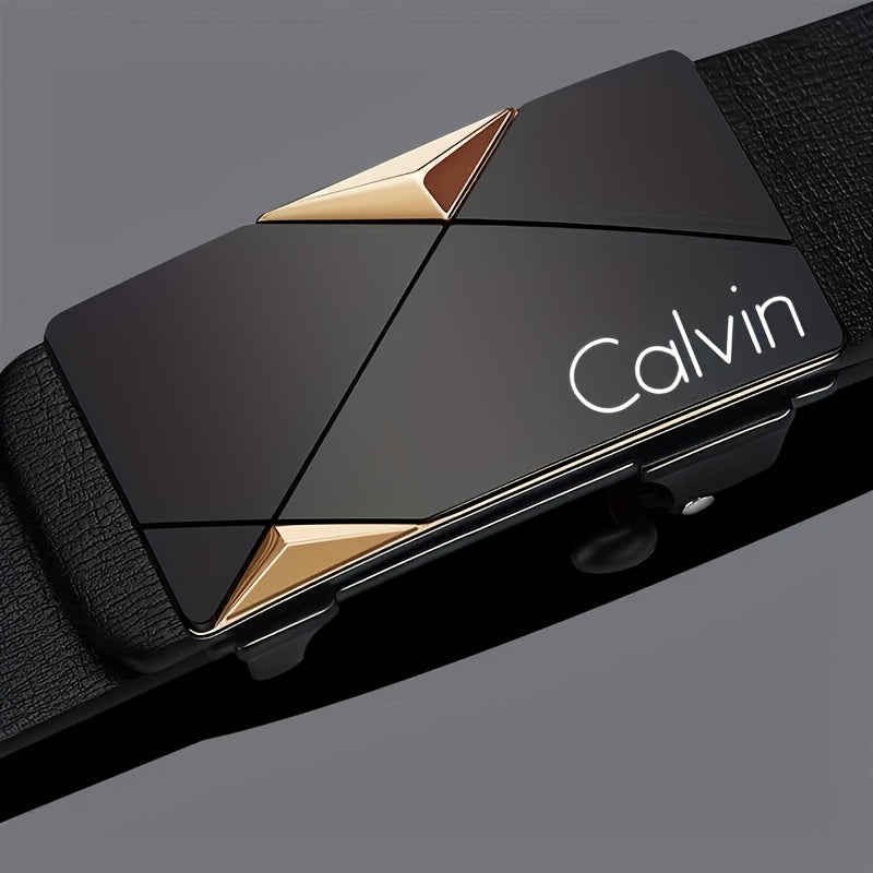 CALVIN Cinturón Automático para Hombre - Cuero PU Elegante con Hebilla de Aleación, Diseño Casual y Formal, Talla Estándar para Oficina y Atuendos Informales, Regalo Ideal para Fiestas, Accesorio Moderno y Resistente, Hebillas para Cinturones, Moda Mascu