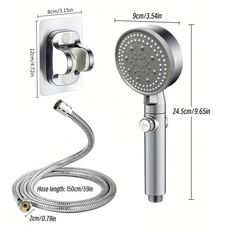 Juego de regadera de mano de alta presión con 5 modos, acabado en color grafito, botón para detener el agua, montaje en pared, sin necesidad de energía eléctrica - Kit completo para renovar el baño