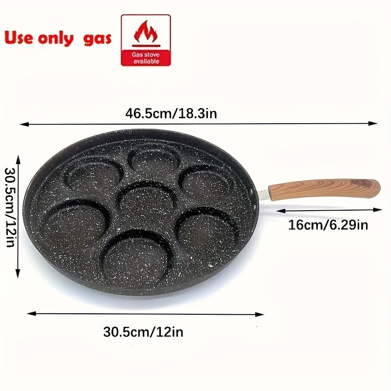 Sartén Antiadherente para Panqueques de Hierro Fácil de Limpiar con 7 Agujeros - Perfecta para Mini Panqueques y Huevos, Ideal para Cocinar en Casa y Aventuras al Aire Libre