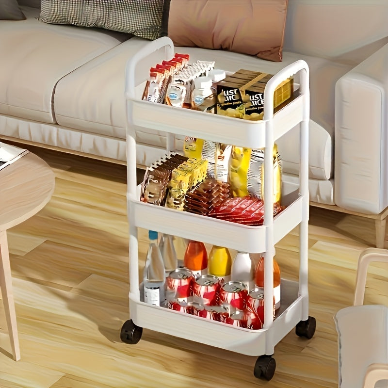 Carrito de almacenamiento de plástico blanco de 3 niveles con ruedas - Organizador versátil para cocina, dormitorio, baño - Montaje fácil, no se necesitan herramientas, perfecto para snacks, juguetes y artículos esenciales, carrito de almacenamiento de c