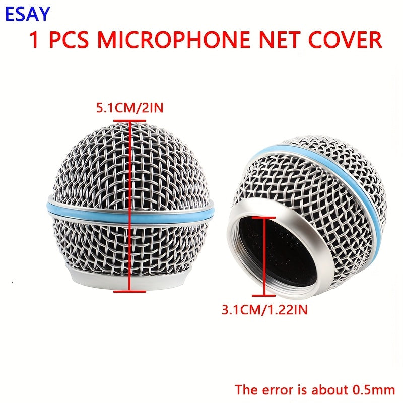 1 pieza de ESAY, cubierta de malla de reemplazo de metal para micrófono, adecuada para micrófono dinámico de mano Beta58A SM58, con accesorios de reemplazo de algodón interior, accesorios de reemplazo duraderos, cubierta de viento plateada gris.