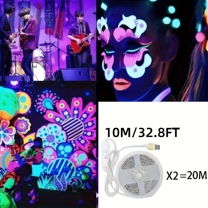 Tira de Luz Negra LED Flexible Alimentada por USB de 19.99 metros - Brillo Neón Vibrante para Fiestas, Vacaciones y Decoración del Hogar, Ideal para Navidad, Halloween, Cumpleaños, Gabinetes de Vidrio y Más, Decoraciones de Fiesta | Iluminación Creativa