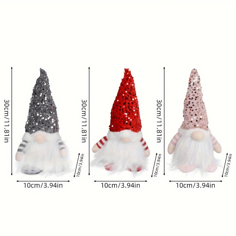1/3 piezas, Muñecos de gnomo con lentejuelas navideñas que se iluminan - Material PET, Funciona con pilas, Decoraciones de interior para la decoración del hogar navideño