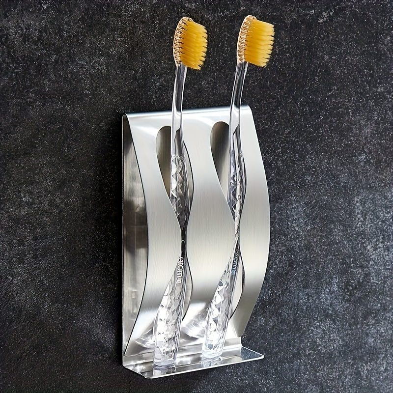 1pc Soporte Elegante para Cepillos de Dientes de Acero Inoxidable - Montaje en Pared, Sin Taladro, con 2 o 3 Ranuras, Incluye Almacenamiento para Maquinillas de Afeitar - Perfecto para Baños Modernos