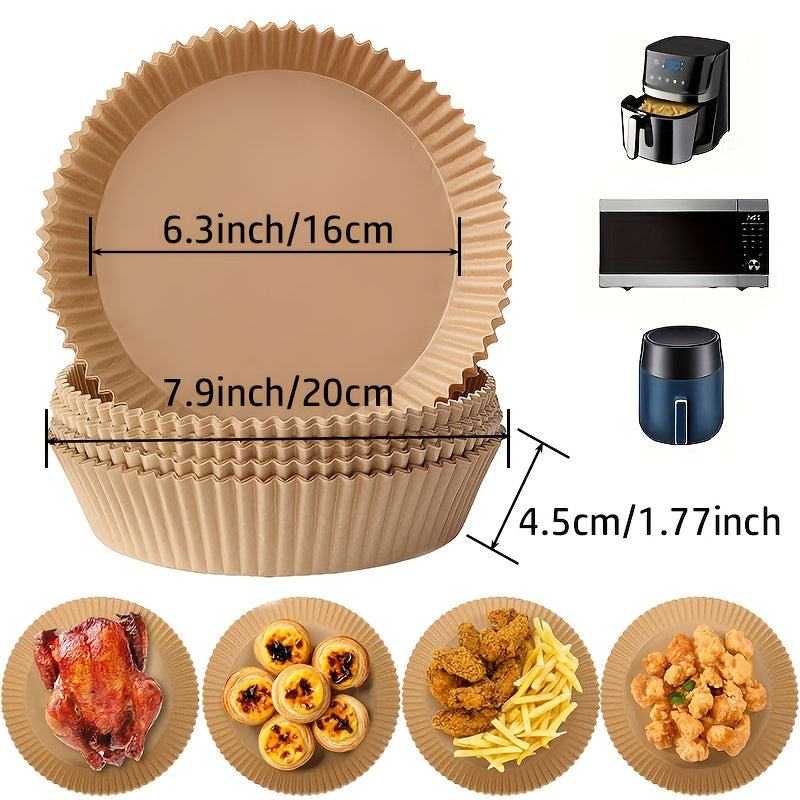 25/50/100piezas 16.0cm Líneas de freidora de aire redondas - No adherentes, papel resistente al aceite bandejas de hornear para cestas de 3-5 cuartos, fácil limpieza, cocción saludable, ideal para fiestas, reuniones familiares y festividades, Líneas de f