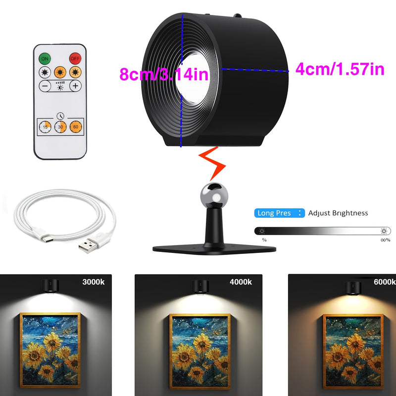 Lámparas de pared LED HBOWMDJIA, lámparas montadas en la pared con batería recargable, 3 niveles de brillo, carga extraíble, rotación de 360°, bola magnética, luz de pared inalámbrica para leer, estudiar, dormitorio, pasillo, luz LED.