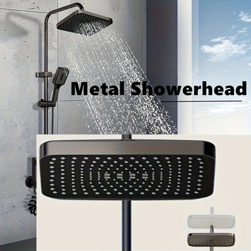 Juego de ducha de lluvia mate negro de lujo con aspersión superior de 12 pies - Cabezal de ducha cuadrado montado en la pared, pulverizador de mano multifuncional y manguera, construcción metálica duradera, ideal para la experiencia de baño moderno, acce