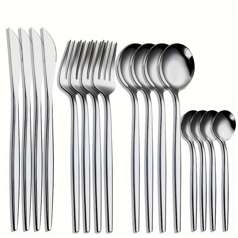 Juego de Vajilla Portuguesa Fina de Acero Inoxidable de 16 Piezas, Set de 4 Piezas: Cuchillo para Bistec, Tenedor, Cuchara, Cuchillo, Tenedor, Cuchara para Hotel y Restaurante