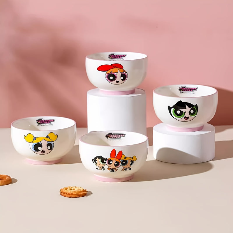 Juego de 4 Piezas de Vajilla Cerámica Serie Las Chicas Superpoderosas Warner Bros. – Caja Regalo Ideal para Cumpleaños o Navidad, Tazón de Arroz con Diseño Animado