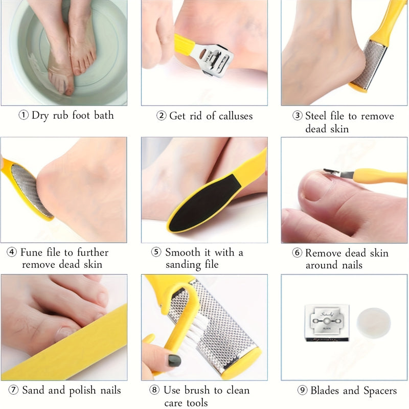 Fichas de pie para luz muerta beige, talón y kit de eliminación - Incluye raspador, piedra y piedra de pumita para un cuidado suave y beige