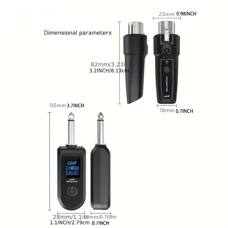 Sistema de micrófono inalámbrico con transmisor y receptor XLR, conector de 6.35 mm, transmisión de larga distancia de 2.4G, carga USB, ideal para micrófonos de instrumentos