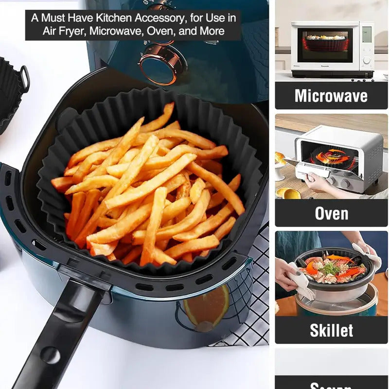 Almohadilla de silicona para freidor de aire de 8 pulgadas - Plegable, reutilizable, resistente al calor, bandeja de hornear adecuada para freidores de aire, fácil de limpiar, antiadherente, apta para horno y microondas, ideal para cocina y horneado en c