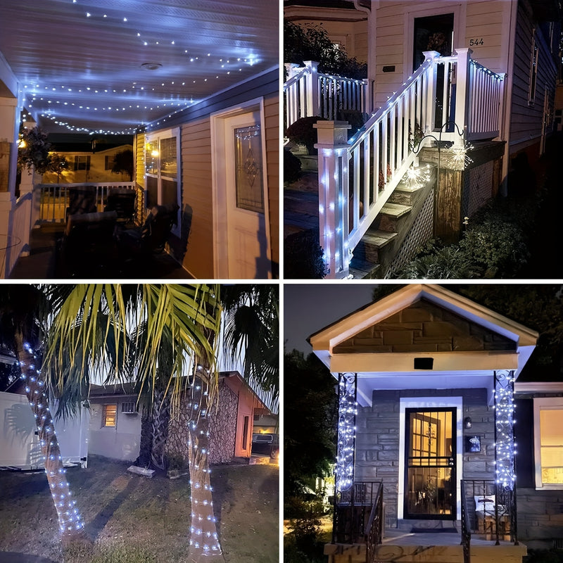 2 piezas de luces de hadas LED solares, 23/105 pies/138 pies, 8 modos de iluminación, perfectas para patio, jardín, fiesta, decoración de bodas, iluminación exterior colgante, tiras de luz exterior, adecuadas para Navidad, Ramadán, Halloween, Día de la I