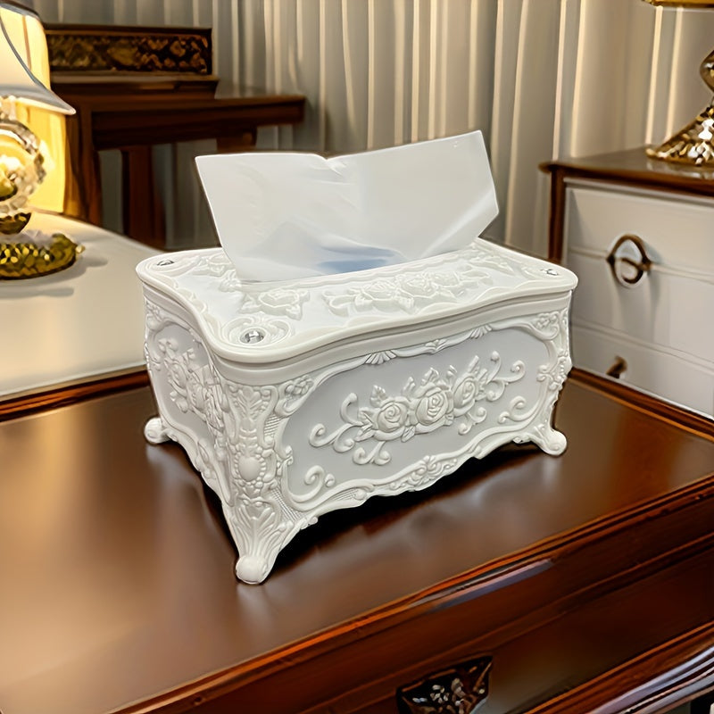 Soporte Elegante para Caja de Pañuelos con Patrón de Rosa Blanca - Dispensador de Servilletas de Plástico Cuadrado para Baño, Sala de Estar, Tocador y Uso en Hoteles