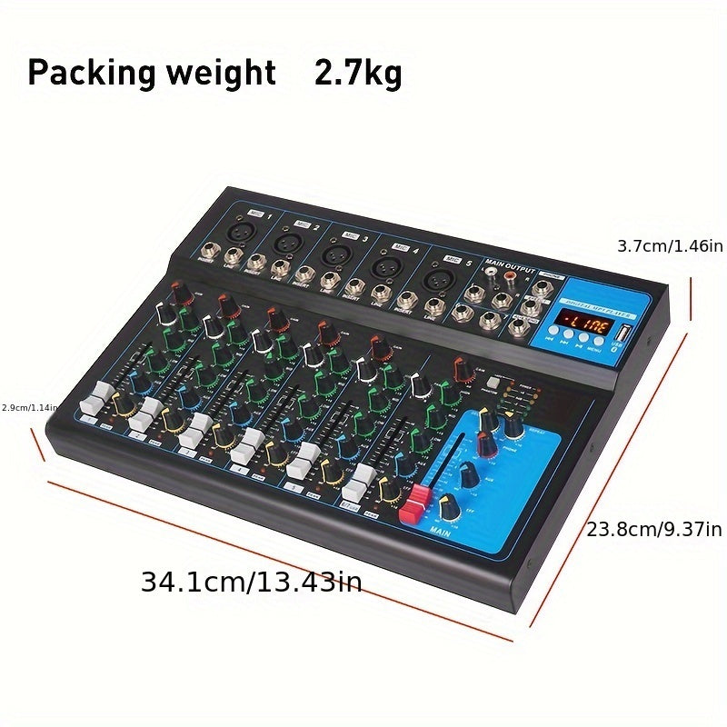 1pc NXG Consola de mezcla digital profesional de 7 canales, material aleación, fuente de alimentación de 220-240V CA, enchufe estándar europeo, para grabación de micrófono, mezcla de DJ, sistema de sonido en vivo - Negro