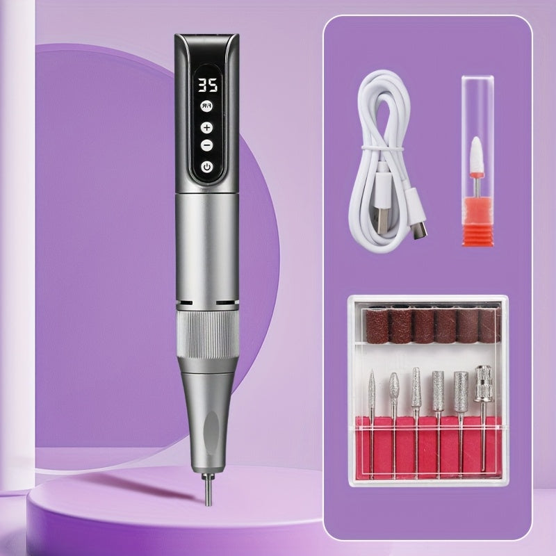 Amoladora Eléctrica Profesional para Uñas - 35000 RPM Alta Velocidad con Carga USB, Pantalla LCD de Velocidad, Empuñadura Ergonómica - Para Manicura, Pedicura y Eliminación de Gel, Color Beige Claro - Ideal para Hogar y Salón (Rosa/Gris/Verde) - Regalo P