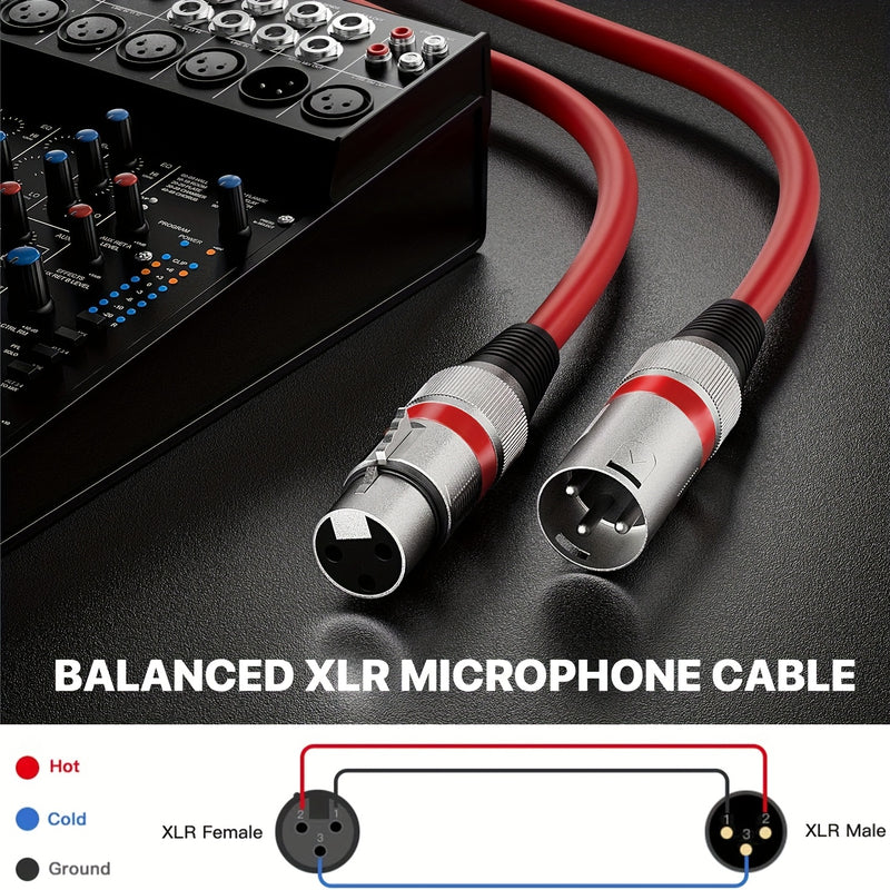 Conjunto de 2 cables para micrófono XLR, 15.24 metros - Macho equilibrado a hembra, doble blindaje con cobre libre de oxígeno y lámina de aluminio, rojo y azul, ideal para micrófonos, iluminación escénica y actuaciones en vivo