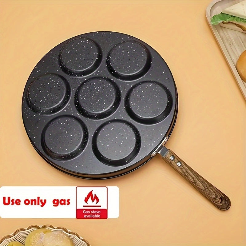 Sartén Antiadherente para Panqueques de Hierro Fácil de Limpiar con 7 Agujeros - Perfecta para Mini Panqueques y Huevos, Ideal para Cocinar en Casa y Aventuras al Aire Libre