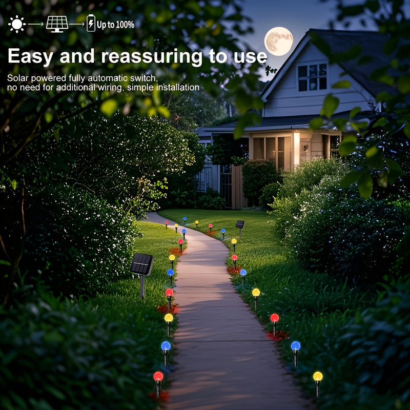 Paquete de 20 Luces Solares para Jardín al Aire Libre - Encendido/Apagado Automático, Carga Solar con Batería de Litio, Instalación en Estaca para Césped, Bodas, Fiestas y Patios - Decoraciones de Bolitas Amarillas Doradas - Construcción Duradera en Plás