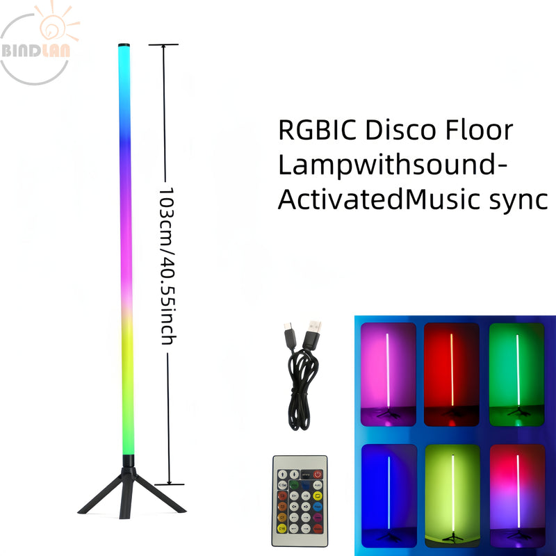 Lámpara de suelo inteligente RGB LED de esquina BINDLAN, lámpara de plástico independiente con control remoto + cable USB, inalámbrica, ideal para decoración de sala de estar, decoración de sala de estar | Decoración moderna | Lámpara alimentada por USB,
