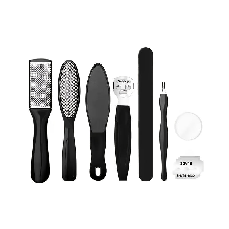 Conjunto de pedicura de alta calidad y multiusos para manos y pies, 8 piezas, molinillo de piel muerta, lima para pies, púa para piel muerta, púa para ranuras de uñas, cepillo exfoliante para pies, piedra de cuidado de pies de acero inoxidable de doble c