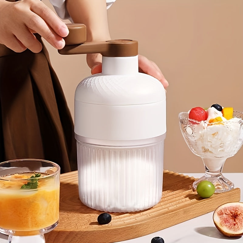 Trituradora y Afeitadora de Hielo Manual MOMMED - Fabricante de Hielo Manuales de Alta Resistencia para Hielo Pelado Esponjoso, Copos de Nieve y Hielo Triturado - Blanco con Mango Marrón, No Necesita Electricidad, Utensilio de Cocina | Diseño Elegante |
