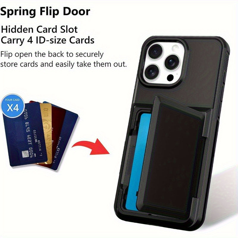 Funda con ranura oculta para tarjeta de crédito para iPhone 16 Pro Max, 15 Pro, 14 Plus, 13, 12 y 11. Cubierta posterior protectora para estos modelos de iPhone.