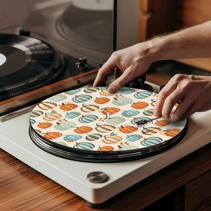 Tapete de música de disco de 12 pulgadas con patrón de calabaza de Acción de Gracias - Vinilo negro, 3 mm de grosor, antiestático, reducción de ruido y polvo, ideal para DJs, karaoke y práctica de música en casa, equipo de músicos