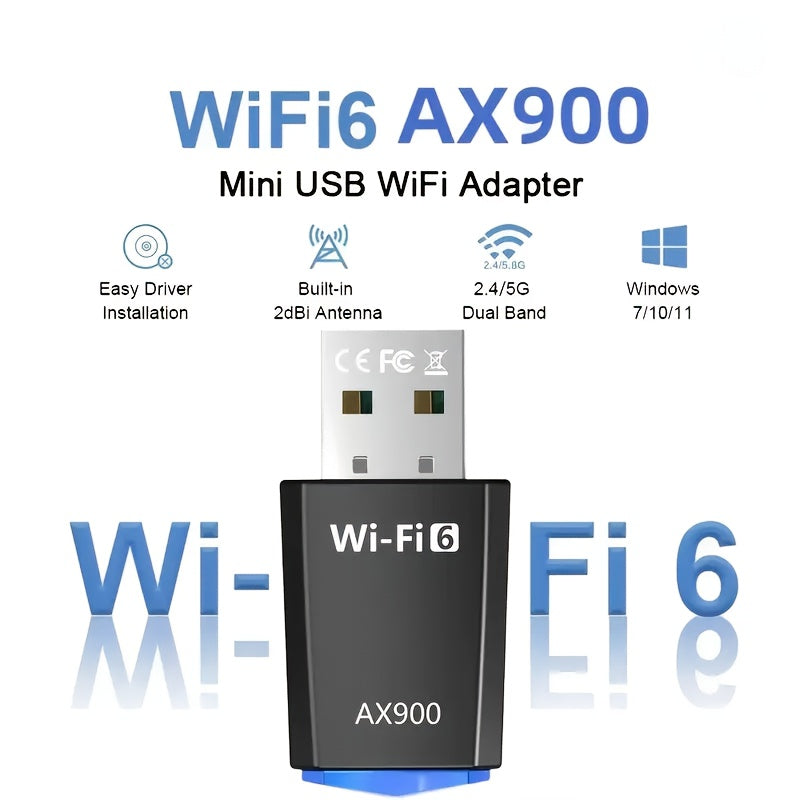 Adaptador USB Mini WiFi6 AX900 - Conecte y juegue, doble banda 2,4/5G, sin controlador, compatible con dispositivos inteligentes - Transmisor y receptor de red de alta velocidad