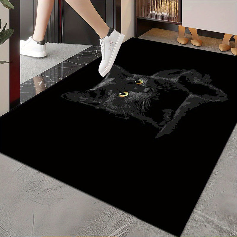 Tapete de 850g/m² con diseño de gato negro, antideslizante, lavable en máquina, espesado, adecuado para entrada/salida/cochera/baño/dormitorio/sala de estar, suave como una nube, estilo universal, adecuado para Navidad, Halloween, Pascua, Día del Padre,